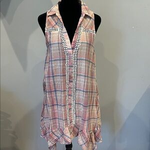 Sleeveless Plaid Ruffle Hem Dress